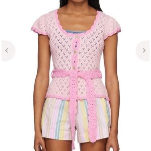 Ganni pink open knot cardigan with belt size medium. Never worn